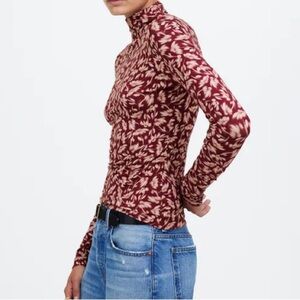 Madewell Long-Sleeve Mockneck Tee in Floral Autumn Basic In Maroon XL NWT